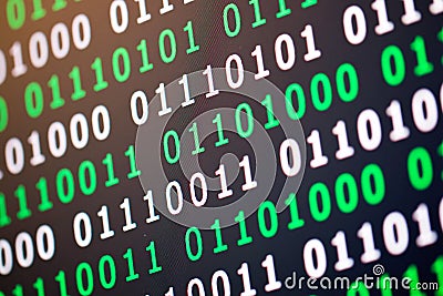 Binary code green blue digital color on black background Stock Photo
