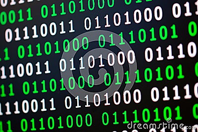 Binary code green blue digital color on black background Stock Photo