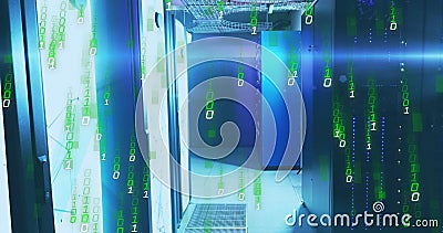 Binary code image over data center servers Stock Photo
