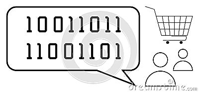 Digital Communication in E-Commerce with Binary Code Speech Bubble and Shopping Cart Vector Illustration
