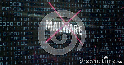 Binary code with MALWARE text image over digital background Stock Photo
