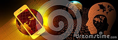 Binary code mobile circuit industrial business background. background integration. technology banner background. illustration. Cartoon Illustration