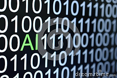 The binary code number background and word of AI in green color Stock Photo