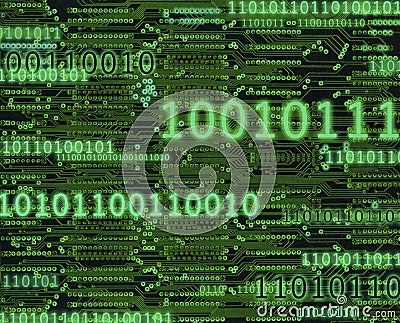 Binary code numbers on circuit board background Stock Photo