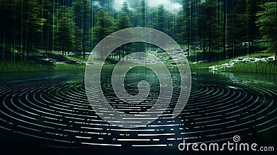 Binary code and ripples in a pond merged Stock Photo