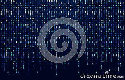 Binary code stream. Digital data codes, hacker coding and crypto matrix numbers flow. Digitally blue screen abstract Vector Illustration