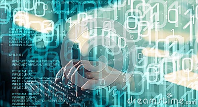 Binary code and trojan virus code, green abstract background Stock Photo