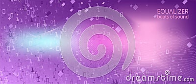 Binary Code Vector Background. Matrix Flying Binary Code. Fractal Fluid Data Punk Equalizer Slide. Pink Purple Blue Background. Vector Illustration