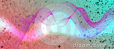 Binary Code Vector Background. Matrix Flying Binary Code. Purple Pink Blue Background. Cyber Equalizer Slide. Fractal Liquid Glow Vector Illustration