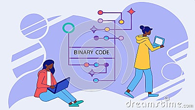 Binary code woman coding, technology and future, digital world, programming vector design Generative AI Vector Illustration