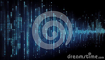 Binary computer matrix code data stream background Cartoon Illustration