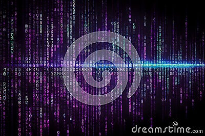Binary computer matrix code data stream background Cartoon Illustration