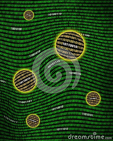 Binary data orbs floating a digital vortex Stock Photo