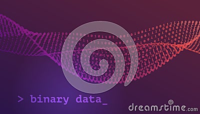 Binary data representation. Colorful conceptual wave of ones and zeroes. Vector Illustration