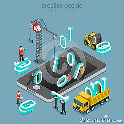 Binary data zero one assembler coding flat isometric vector 3d Vector Illustration