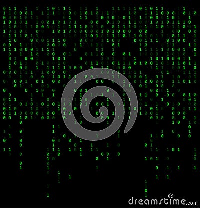 Binary falling numbers like matrix. Green 0,1 digits on black background Vector Illustration