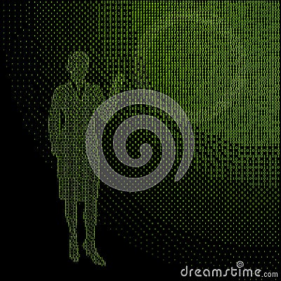 Binary Matrix Young businesswoman silhouette Vector Illustration