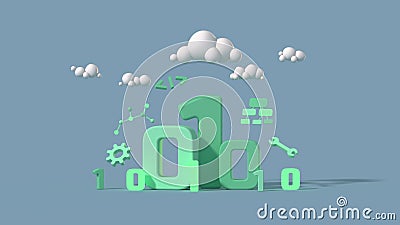 Binary numbers and computing symbols minimal 3D render Stock Photo
