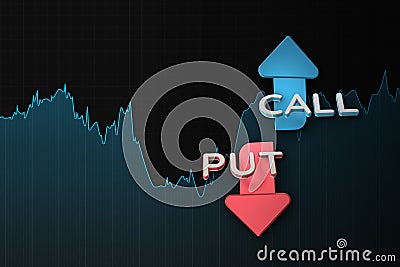 Binary option chart with put and call arrows. 3D illustration Cartoon Illustration