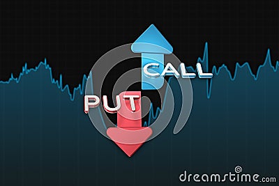 Binary option chart with put and call color arrows. 3D illustration Cartoon Illustration