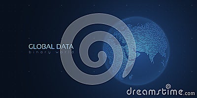 Binary planet Earth. Big data global analytics. Worldwide data connection. Vector Illustration