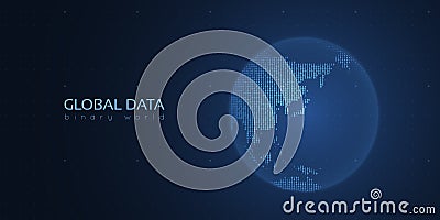 Binary planet Earth. Big data global analytics. Worldwide data connection. Vector Illustration