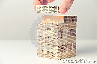 Binary programming concept made from abstract wooden blocks Stock Photo