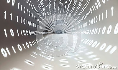 Binary tunnel visualizing data flow, swirling numbers create dynamic perspective, digital abstraction, technology Stock Photo