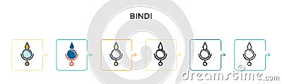 Bindi vector icon in 6 different modern styles. Black, two colored bindi icons designed in filled, outline, line and stroke style Vector Illustration