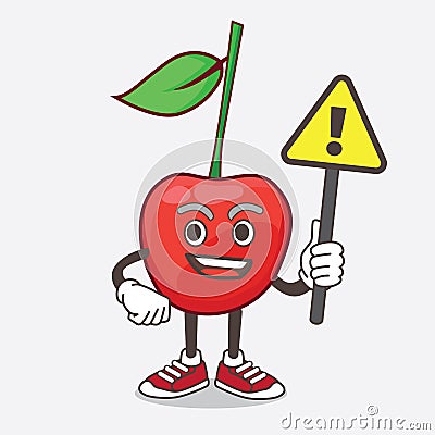 Bing Cherry cartoon mascot character rise up a warning sign Vector Illustration