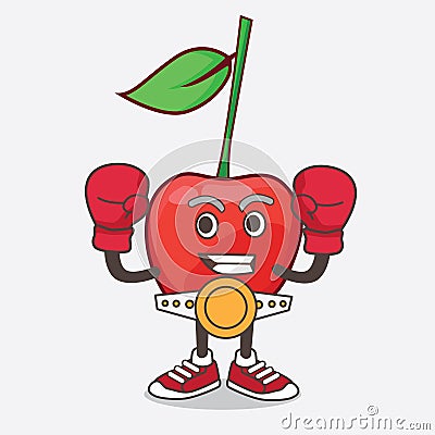 Bing Cherry cartoon mascot character in sporty boxing style Vector Illustration
