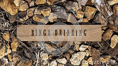 binge drinking disease. Written on wooden surface. Wooden frame on pieces of stone. Diseases and treatments Stock Photo