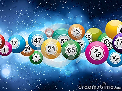 Bingo balls on a glowing blue background Vector Illustration