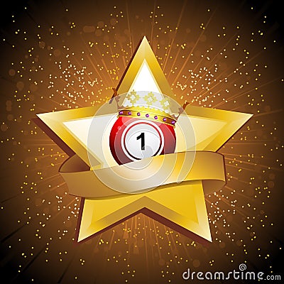 Bingo ball crown over gold star with banner Stock Photo