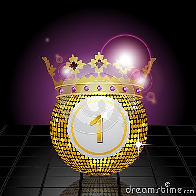 Bingo ball with crown reflected on a tiled floor Vector Illustration