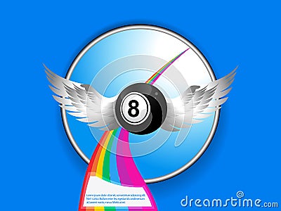Bingo ball with wings rainbow and sample text Stock Photo