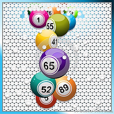 Bingo balls breaking a white 3D circular tiles wall Stock Photo