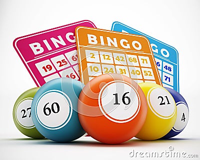 Bingo balls and cards. 3D illustration Cartoon Illustration