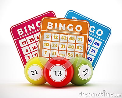 Bingo balls and cards. 3D illustration Cartoon Illustration