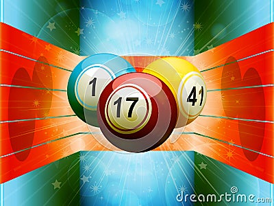 Bingo balls in colourful 3D environment Stock Photo