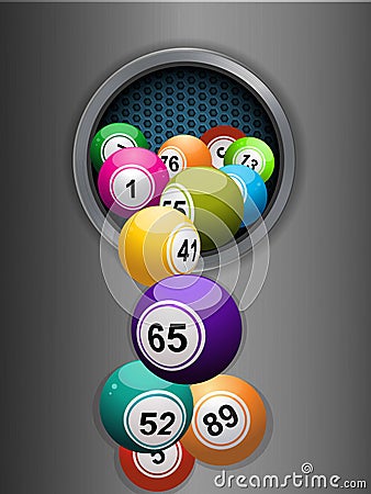 Bingo balls falling from a metallic ring background Stock Photo