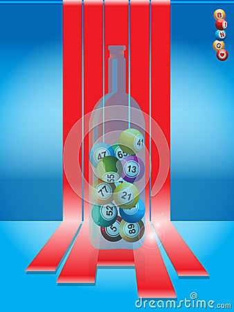 Bingo balls in a glass bottle over stripes Stock Photo