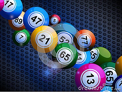 Bingo balls on honeycomb metallic background Stock Photo