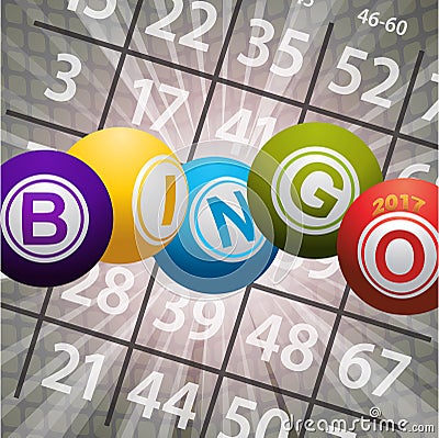 Bingo balls 2017 and numbers on abstract background Stock Photo