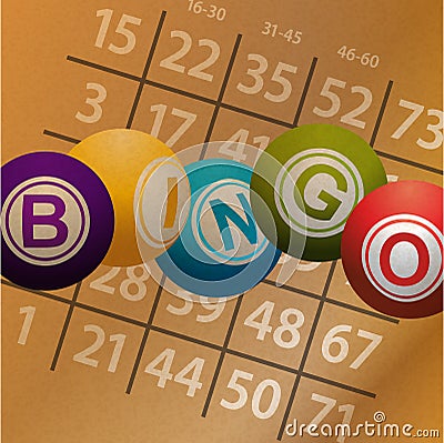 Bingo balls and numbers on brownpaper background Vector Illustration