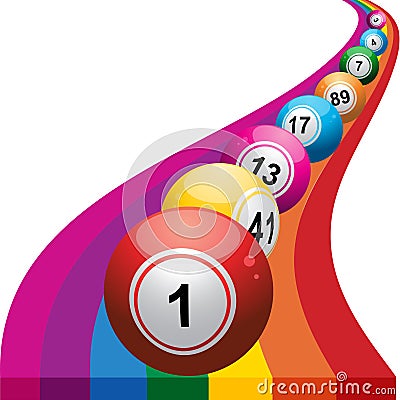 Bingo balls on rainbow background Stock Photo