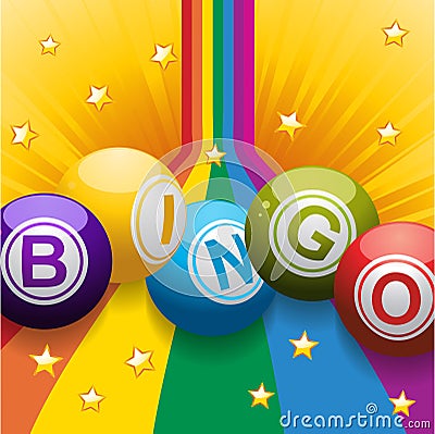 Bingo balls on rainbow and stars Stock Photo