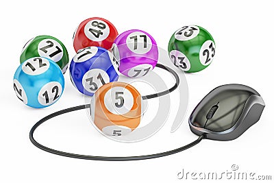 Bingo concept, balls with computer mouse, 3D rendering Stock Photo