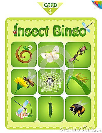 Bingo with different insects 4 Cartoon Illustration