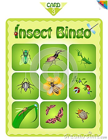 Bingo with different insects 3 Cartoon Illustration